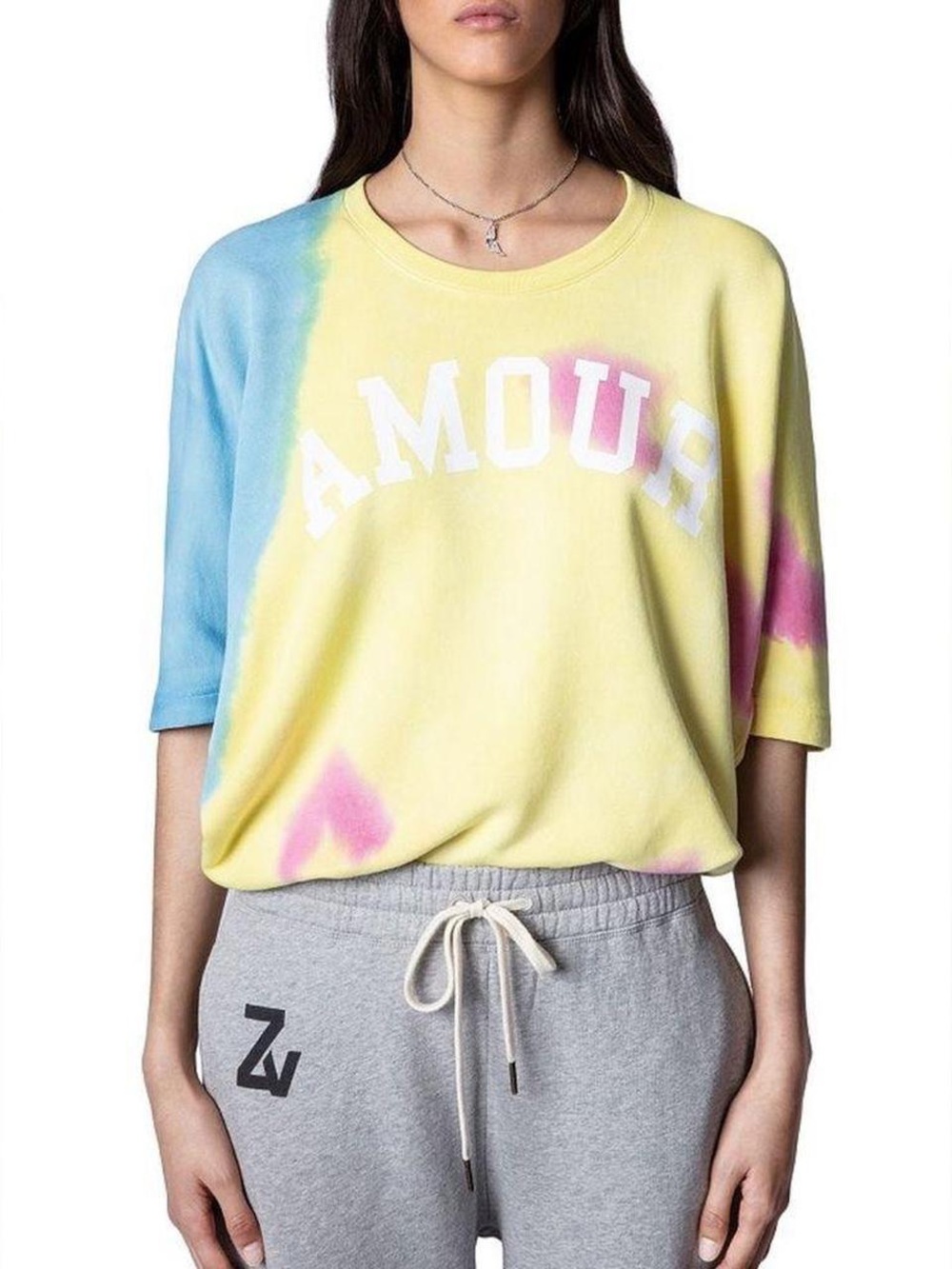 NWT Zadig & Voltaire Tie-Dye 'AMOUR' Short Sleeve Sweatshirt oversized XS
